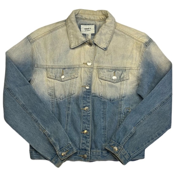 Forever 21 Los Angeles size small blue ombré oversized denim faded jean jacket - Picture 1 of 11